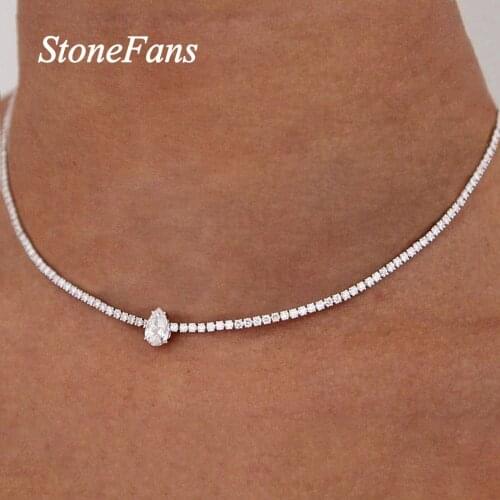 Stonefans 2021 Fashion Water Drop Rhinestone Necklace Choker for Women Simple Crystal Collar Chain Choker Bride Wedding Jewelry