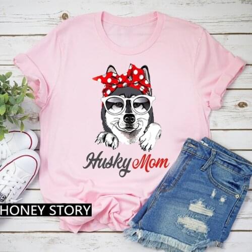 Unisex Fashion Harajuku Tops Kawaii Husky Dog Prints Pink Tshirt Short Sleeved T Shirt for Women Beagle Mom Vintage T-shirt
