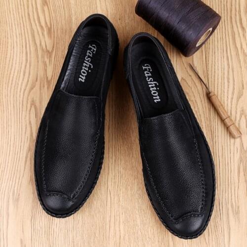Mens Slip on Boat Shoes Moccasins Breathable Loafers Split Leather Flats Shoes Comfortable Casual Shoes Anti-slip Loafers