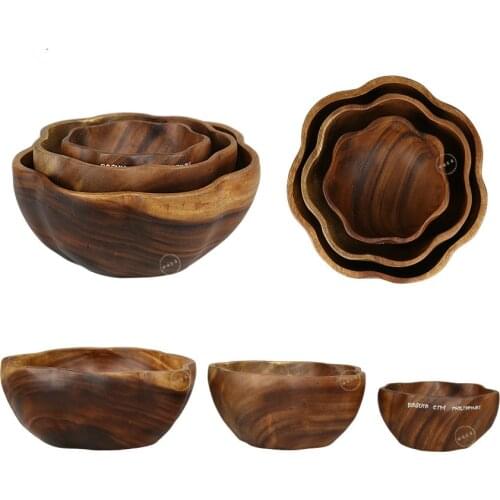 Imported Acacia wood bowl creative flower bowl solid wood tableware set can be customized in a variety of sizes
