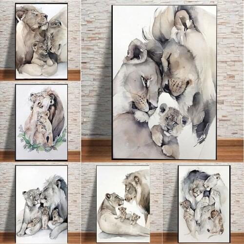 Family Lion Canvas Wall Picture Print Decoration Aesthetic Canvas Painting Abstract Art Nordic Animal Poster Home Decor No Frame