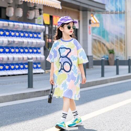 Clothes for Teens 2021 Summer Long Tops Cartoon Print Loose T-shirt 8 10 12 13 14 years