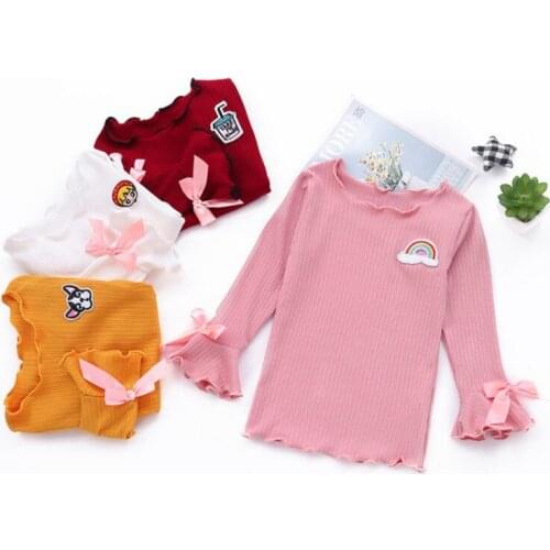 Autumn Baby Girl T-Shirts Flare Sleeve Cotton T-Shirts Kids Cartoon Printed Tops Casual Blouse