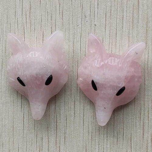 Wholesale 2pcs/lot Fashion natural quartz stone pink carved fox shape charms Pendants for Necklace jewelry making