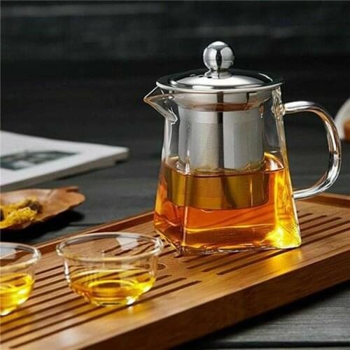 350/750ML Clear Heat Resistant Clear Glass Teapot Jug W Infuser Coffee Tea Leaf Herbal Pot Flower Teapot Milk Juice Container