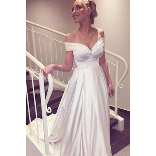 Luxury Sexy Lace v-neck off the shoulder satin Wedding Dresses a-line Wedding Gown Robe de mariage 2020 Vestido de Noiva