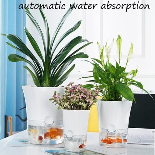 Self Watering Planter Pot Hexagonal White Plastic Flower Pots Desk Yard Garden Home Decor Long Term Water Storage Plant Pot