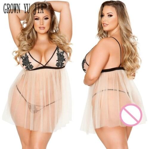 Sexy lingerie Nightwear porno transparent sling Dress Erotic camisones Plus Size T-back Suit woman Sling Skirt Hot babydoll 5xl