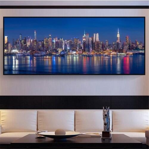 Modern Wall Art Canvas Painting New York Skyscrapers Poster Night Scene Wall Pictures for Living Room Home Decor Quadro