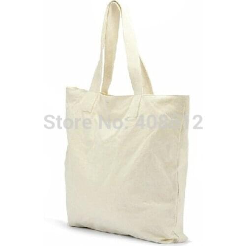 Standard shipping eco friendly shoulder length handle plain white cotton gift bag, blank canvas bag for books