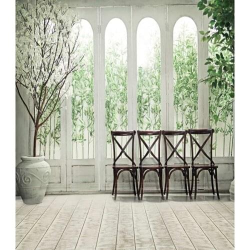 TR Photography Background 5x7 White Window Wood Chairs For Wedding Photo Shoots Wood Floor Trees Backdrops for Photo Studio