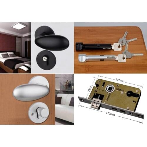 Premintehdw Silver Black Mortise Interior Door Lock Set Egg Oval Handle