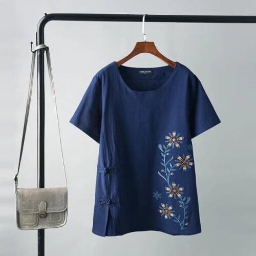 Plus size 2XL-5XL women t-shirt floral embroidery shirts short sleeve top