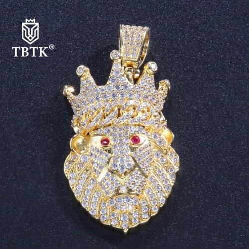TBTK The New Crown Lion Model Pendant Necklace Lions Head Iced Out Bling Rhinestone Pendant Western Style Cool Boy Rap Jewelry