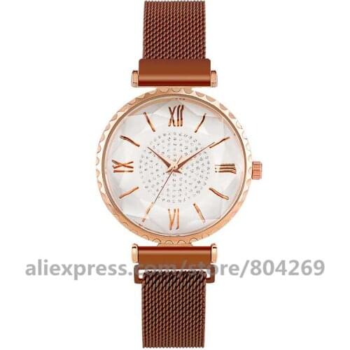 Womens Quartz Watch Alloy Luxury Brand Fashion Watches Magnetic Band Watch Hot Fashion Women Roman Number Watch 8707