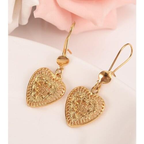 Gold dubai india Heart drop Earrings Women/Girl Love Trendy fashion gold Jewelry for African/Arab kids children best gift