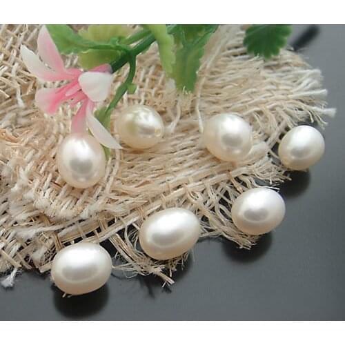 B129)10 pieces 9x7mm Natural Pearl Color Natural freshwater pearl Oval + Half Hole Beads Jewelry Findings Accessories Wholesale