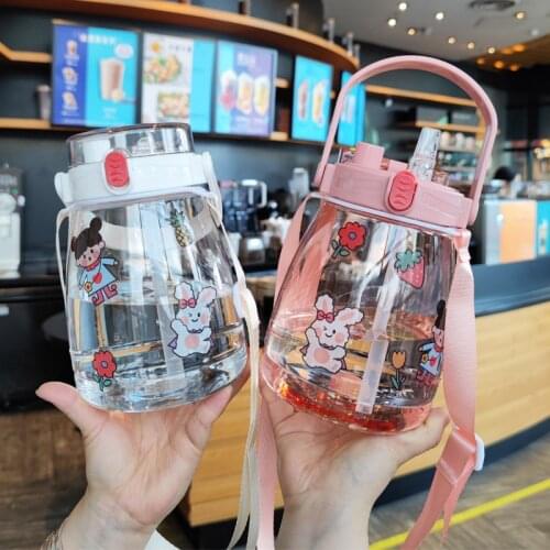 1100ml Cartoon Transparent Plastic Water Bottle Sealed and Leak-Proof Sports Water Bottle With Portable Rope Travel Tea Cup