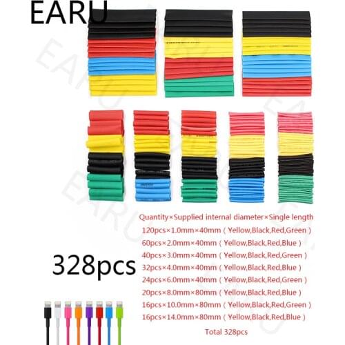 20/55/127/150/280/328Pcs Assorted Polyolefin Heat Shrink Tubing Tube Car Cable Sleeves Wrap Wire Set Kits Box 8 Size Mixed Color