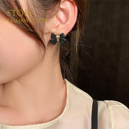 2021 fashion classic vintage black Bowknot Earring earhook alloy ear clip double pierced earring Earrings womens jewelry