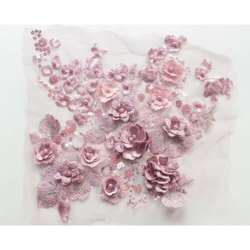 1 Piece 27x28cm Color 3D Embroidery Nail Bead Lace Handmade DIY Decal Clothing Patch Decorative Lace Accessories