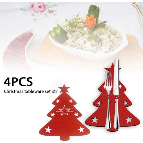 4Pcs Christmas Tree Shape Knife Fork Cutlery Holder Storage Pocket Xmas Festival Dining Table Decor
