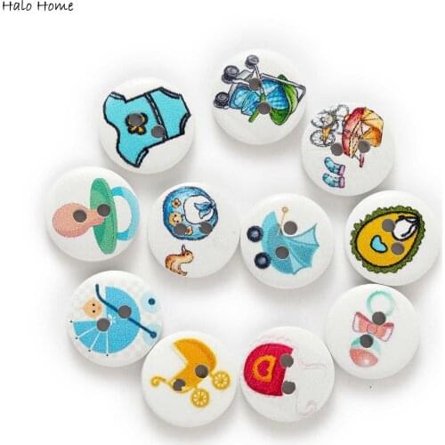50pcs Baby Printing Richly Colorful Mix Round Cartoon Wood Button Sewing Scrapbooking Clothing Crafts Handwork Accessories 15mm