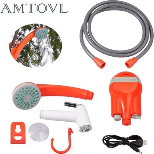 AMTOVL Portable Camping Shower Set USB Rechargeable DC 12V Pressure Shower For Hiking outdoor travel car Pet Washer Camping Tool
