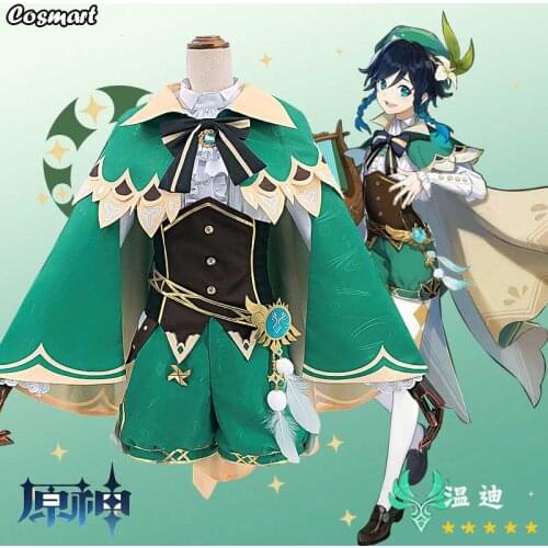 Anime Genshin Impact Venti Game Suit Green Lovely Uniform With Cloak Hat Cosplay Costume Halloween Outfit For Women Girls New