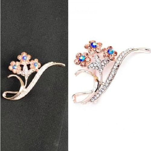 Bx072 Fashion Vintage Crystal alloy flower leaves brooch Unisex Clothes shirt scarf Jewelry Accessories