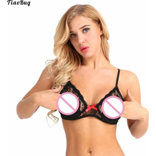 TiaoBug Black Women Lace Floral Open Cup Triangle Bralette Wire-Free Unlined Bra Top Lingerie Nightwear Sleepwear