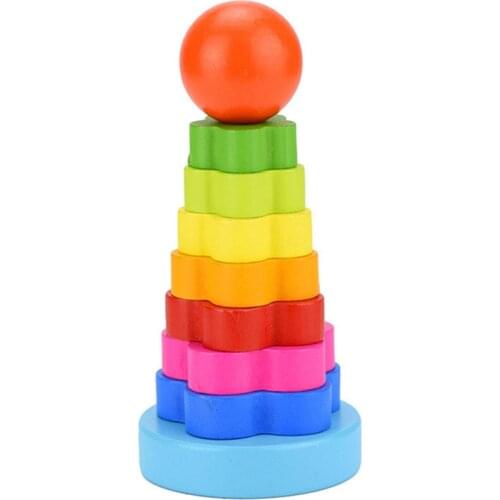 Kids Baby Wooden Toys Puzzle Rainbow Stack Tower Learning Education Toy For Children Funny Puzzle Game Hand-Eye Coordination