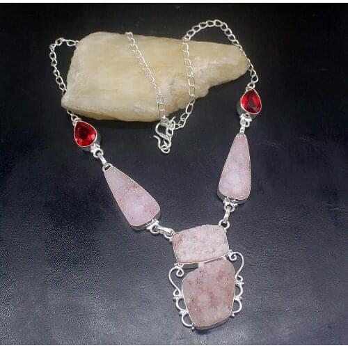 Gemstonefactory Jewelry Big Promotion 925 Silver Natural Druzy Red Garnet Women Ladies Gifts Chain Necklace 50cm 202101578