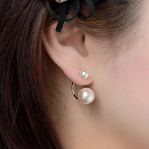 Hot Silver Color Double Side Earring Fashion Wedding Party Jewelry Stud Earrings Women Simulated Pearl Earrings Wholesale Price