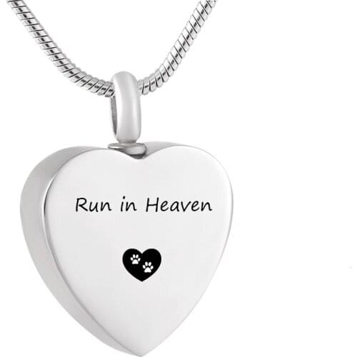 IJD216 Pet Memorial Urn Necklace-Run in Heaven Pet Cremation Jewelry for Dog Cat Funearal Ashes Keepsake Jewellery