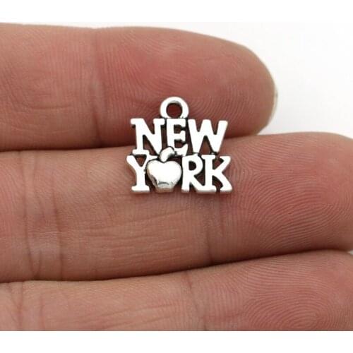 JAKONGO 10pcs Antique Silver Plated New York Words Charms Pendants for Jewelry Making Bracelet DIY Accessories 12x9mm