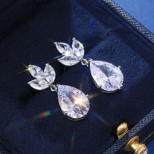 JK Luxury Wedding Bridal Drop Earring Jewelry Dazzling Crystal Zircon Classic Design Noble Women Party Earrings New Arrival