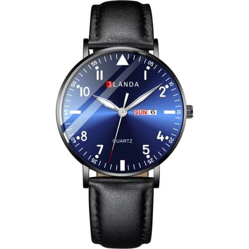 JLANDA Luxury Watches Mens Fashion Ultra Thin Black Leather Quartz Wrist Watch Men Business Casual Clock Relogio Masculino 6505