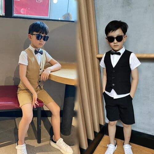 Summer Children Formal Vest Clothing Set Korean Boys Vest Shorts 2pcs Clothes Sets Kids Party Wedding Performance Costume