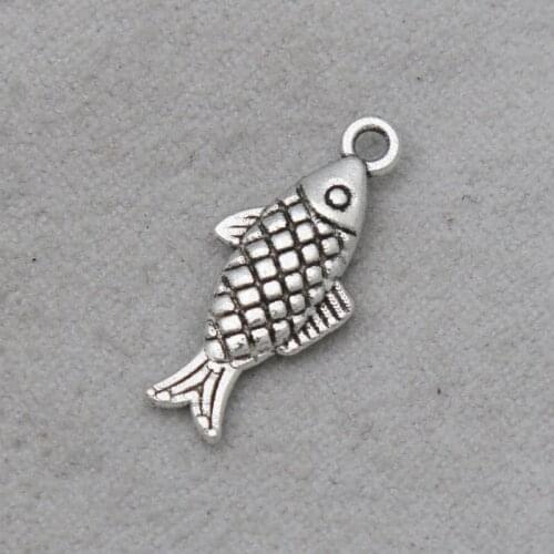 RAINXTAR Fashion Antique Silver Color Alloy Fish Charms Animal Charms For Kids 9*20mm 100pcs AAC369