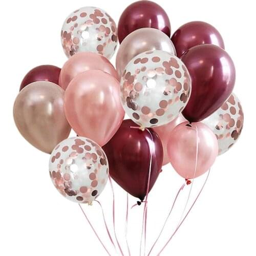 20pcs/lot Burgundy Rose Gold confetti Balloons Set Wine Red Metal Chrome Balloon Weding Birthday Party Decor Baby Shower Globos