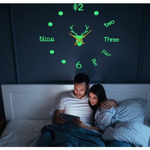 Night Light Wall Clock 3D DIY Frameless Wall Decoration Clock Luminous Stickers Non-Ticking DIY Wallclock Sticker Living Room