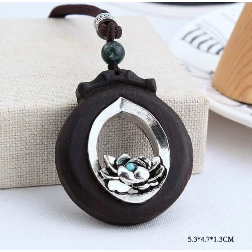 WEIYU 14 Styles New Fashion Design Sander Wood Lotus Charm Pendant Black Necklace Flower Pendant Long necklace For Women Jewelry