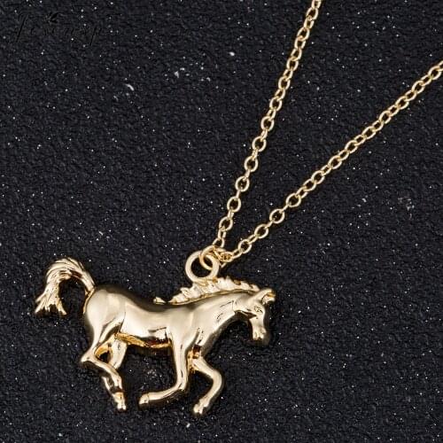 Jisensp 2019 New Arrival Swift Horse Pendant Necklace Fashion Jewelry for Women Men Lucky Running Horse Long Chain Necklace Gift