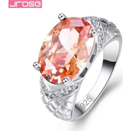 JROSE Wedding Band Oval Cut Yellow Champagne White Cubic Zirconia Jewelry Fashion Silver Ring Size 6 7 8 9 Dazzling Gifts