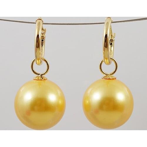 Huge Round Pearl Earrings 16mm Gold Color South Sea Pearl Gold Hoop Hook Earring Bridal Jewelry Bridesmaids Gift For Yonger Girl
