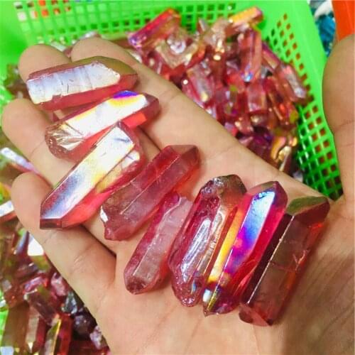 Wholesale Electroplated Titanium Rainbow Aura Lemurian Quartz Crystal Point Healing Stones Decor Natural Quartz Crystals
