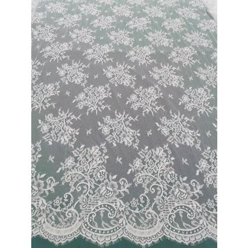 Wholesale Shimmer Soft Ivory Lace Fabric 150 cm Garment Chantilly Eyelash Lace For Wedding Dress