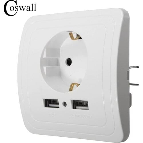 Wholesale Wall Power Socket Plug Grounded, 16A EU Standard Electrical Outlet With 1500mA Dual USB Charger Port for Mobile