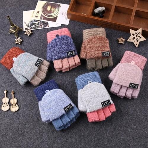 Autumn Winter Warm Wool Gloves Fashion Fingerless Glove Knitted Flip Flexible Exposed Finger Thick Gloves Mittens Men Women